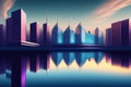 Generative AI: City skyline at night with a vibrant array of colorful lights