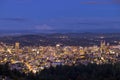 City skyline in Portland Oregon. Cityscape buildings downtown Portland Oregon at dusk during blue hour seen from Pittoack Mansion Royalty Free Stock Photo