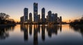 City Skyline Reflection at Sunset Royalty Free Stock Photo
