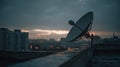 city skyline satellite dish sunset Royalty Free Stock Photo