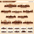 City skyline set. 10 city silhouettes of Australia Royalty Free Stock Photo