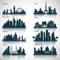 City skyline set. Vector silhouettes Royalty Free Stock Photo