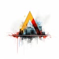 a city skyline is shown with a triangle and paint splatters on it Royalty Free Stock Photo