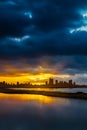 City Skyline at Sunrise or Sunset with Water in Foreground