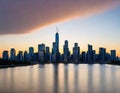 city skyline at sunset