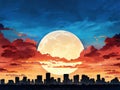 City skyline at sunset with dramatic clouds Royalty Free Stock Photo