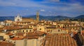 Aerial skyline view of Croce Basilica and terracotta red roofs, Florence, Italy Royalty Free Stock Photo