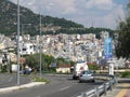 The city skyline and view of the road. Greece, Kavala - Sertember 10, 2014