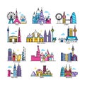 City skyline of world famous capital vector illustrations, cityscape of European, Asian, American country Royalty Free Stock Photo