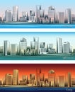 City skylines in morning, afternoon and evening