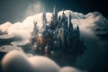 City of Skyscraper Buildings in the Sky with Clouds. Gray Futuristic Landscape. Generative AI