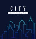 City skyscraper monoline background illustration vector, building, neon, simple, gift card, layout, template, clip art printable Royalty Free Stock Photo