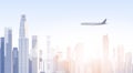 City Skyscraper View Cityscape Flying Plane Skyline Silhouette with Copy Space Infographics