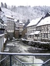 City snow winter Monschau, Germany Royalty Free Stock Photo