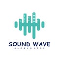 City with Sound wave logo design concept vector. Sound wave illustration design Royalty Free Stock Photo