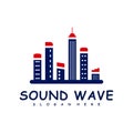 City with Sound wave logo design concept vector. Sound wave illustration design Royalty Free Stock Photo