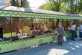 Armenia, Yerevan, September 2021. A half-empty counter with local souvenirs at the Vernissage market.