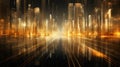 City at speed in golden tones. Neural network AI generated