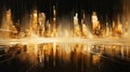City at speed in golden tones. Neural network AI generated