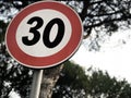City speed limit sign 30 kmh Royalty Free Stock Photo