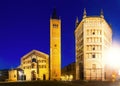 City square with Baptistery and Cathedral of night Parma in Italy Royalty Free Stock Photo