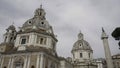 City square with a church or temple building. Action. Concept of architecture, domes of ancient church.