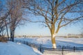 Promenade winter scene beside a river Royalty Free Stock Photo