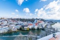 City of steyr, panoramic view from castle schloss lamberg on a snowy day