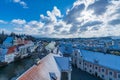 City of steyr, panoramic view from castle schloss lamberg on a snowy day