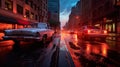 City street with cars at night illumination