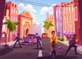 City street with characters on road, illustration