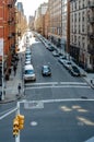 City street in Chelsea aerial view from the High Line Rooftop Park, New York City Royalty Free Stock Photo