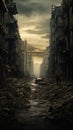 Apocalyptic City Streets: A Metal Album Cover of Ruin, Zombies