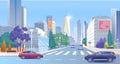 City street downtown vector illustration, cartoon 3d urban panoramic cityscape, business office center with skyscraper Royalty Free Stock Photo