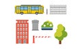 City street elements set, urban infrastructure objects vector Illustration on a white background Royalty Free Stock Photo