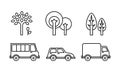 City street elements set, urban transport and trees linear vector Illustration on a white background Royalty Free Stock Photo