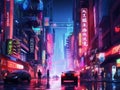 A city street filled with lots of neon signs. Generative AI image.