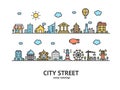 City Street House Building Outline Design. Vector