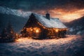 city street, houses are decorated with lights and Christmas trees in winter Royalty Free Stock Photo