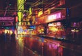 City street with illumination and night life Royalty Free Stock Photo