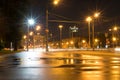 City street with lights and traffic at night. background, city life. Royalty Free Stock Photo