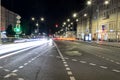 City street with lights and traffic at night. background, city life. Royalty Free Stock Photo