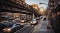 City street with many cars. City background. Generative AI