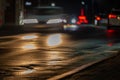 City street night blurred background. Cars approaching a pedestrian crossing Royalty Free Stock Photo