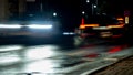 City street night blurred background. Cars approaching a pedestrian crossing Royalty Free Stock Photo