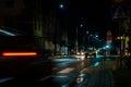 City street night blurred background. Cars approaching a pedestrian crossing Royalty Free Stock Photo