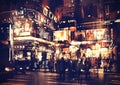 City street at night with colorful lights Royalty Free Stock Photo