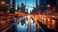 City street at night with colorful long exposure lights. Generative AI Royalty Free Stock Photo