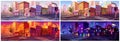 City street at night and day time cartoon vector Royalty Free Stock Photo