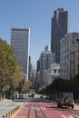 City street. Skyscrapers of San Francisco. Modern architecture